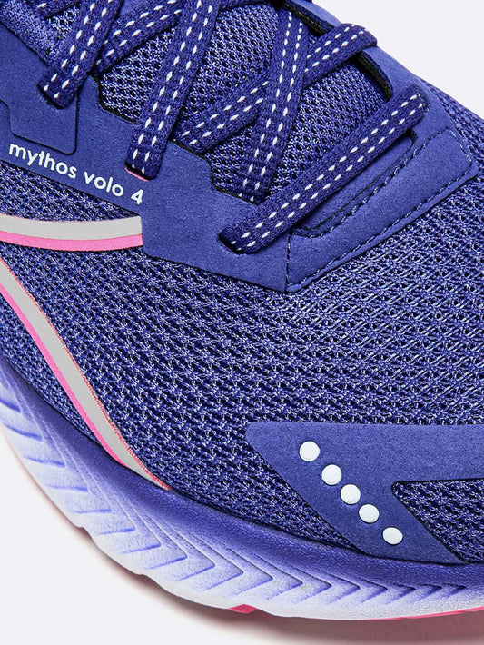 Diadora Blue running shoe with 'mythos vola 4' text on a white background