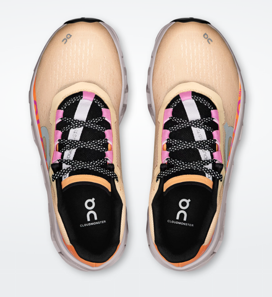 Pair of running shoes with colorful design on a white background