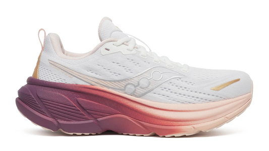 pretty womens running shoe. white with pink outsole