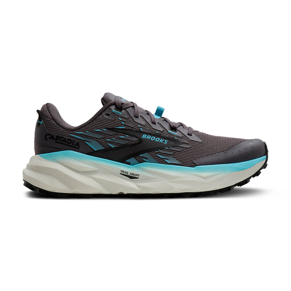 Blue and black trail running shoes 