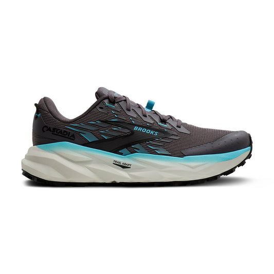 Blue and black trail running shoes 