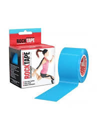 RockTape packaging with a roll of blue tape on a white background
