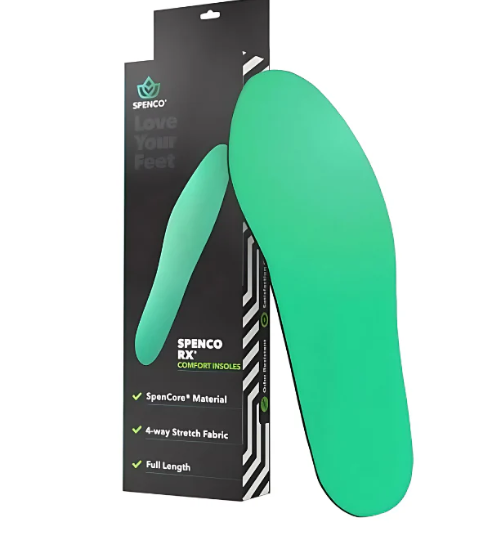 Green insole with Spenco packaging on a white background