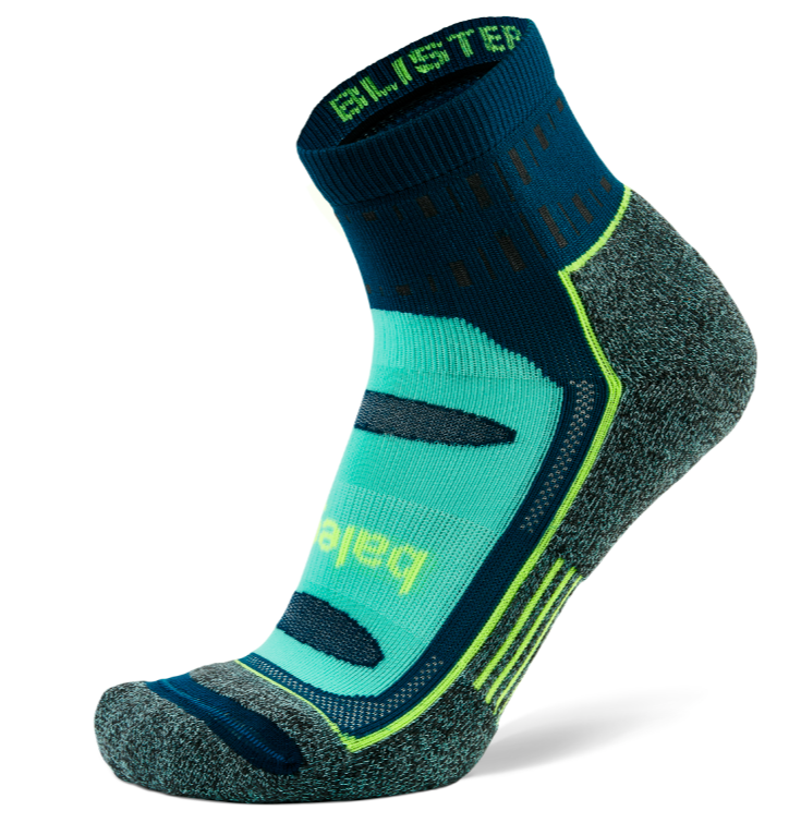 Multicolored sock with balega  branding on a white background