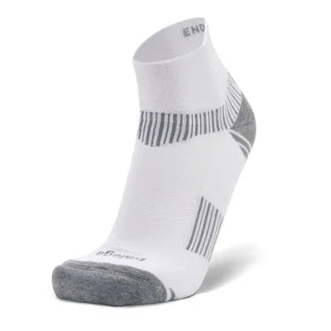 White ankle sock with gray accents on a white background