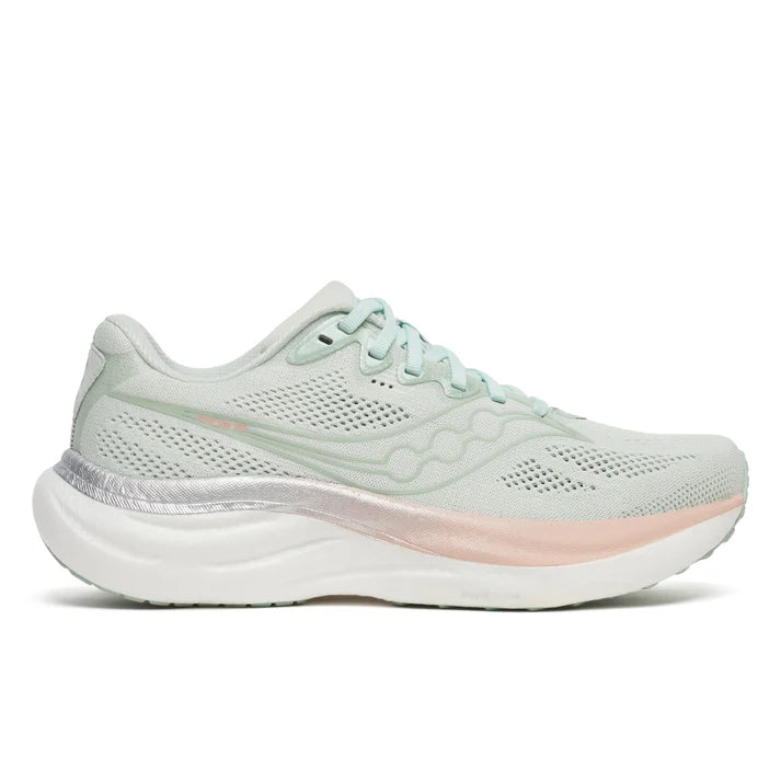 Light green running shoe on a white background