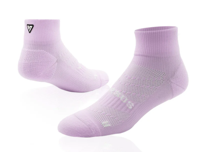 Pair of light purple socks on a white background