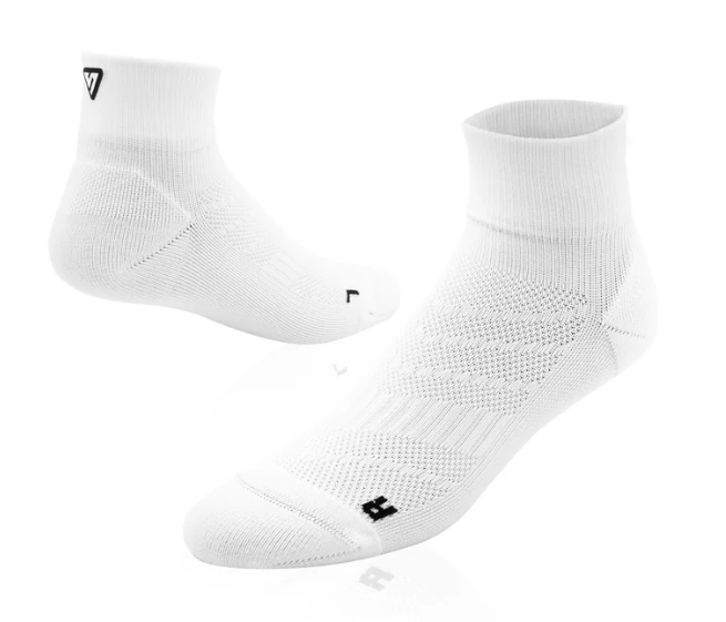 White socks with a brand logo on a white background